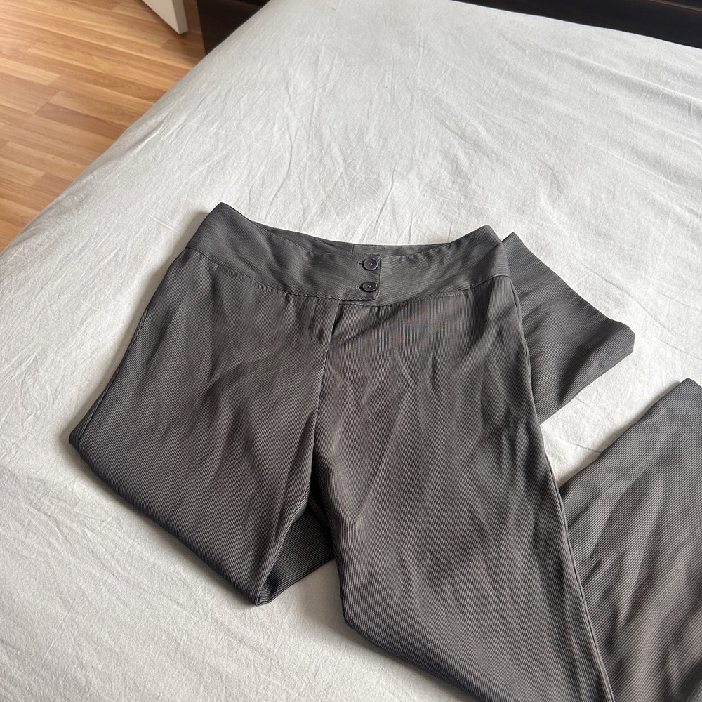 Low-Waist Textured Gray Dress Pants